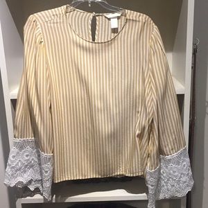 H&M camel and white striped blouse size 12